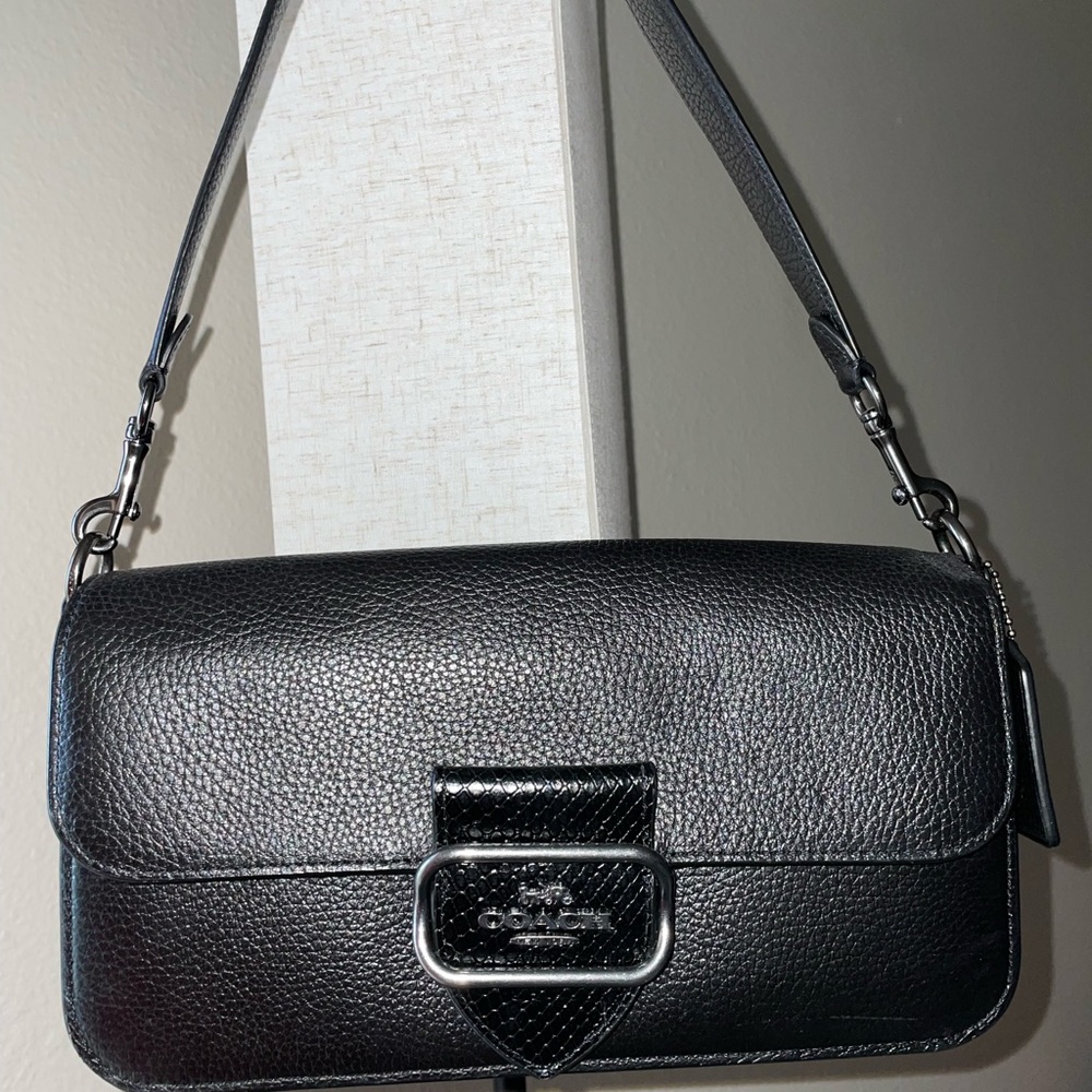 Coach Black Pebbled Leather Shoulder Bag with Silver Hardware